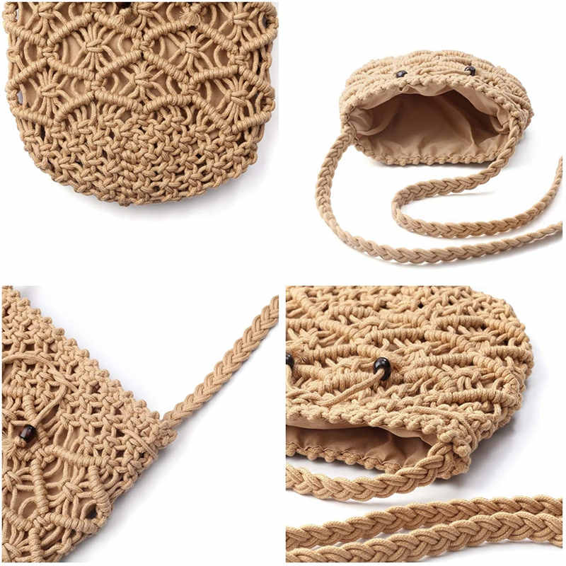 Womens Hand Woven Crossbody Bag Beach Casual Shoulder Bag-Brown