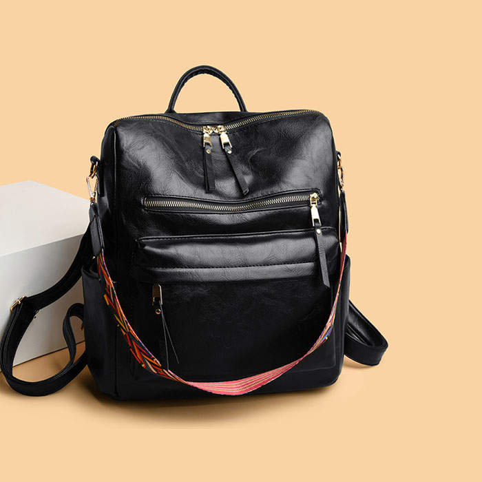 Women's Fashion Purse Backpack Multipurpose Design Backpack PU Leather Travel bag-Black