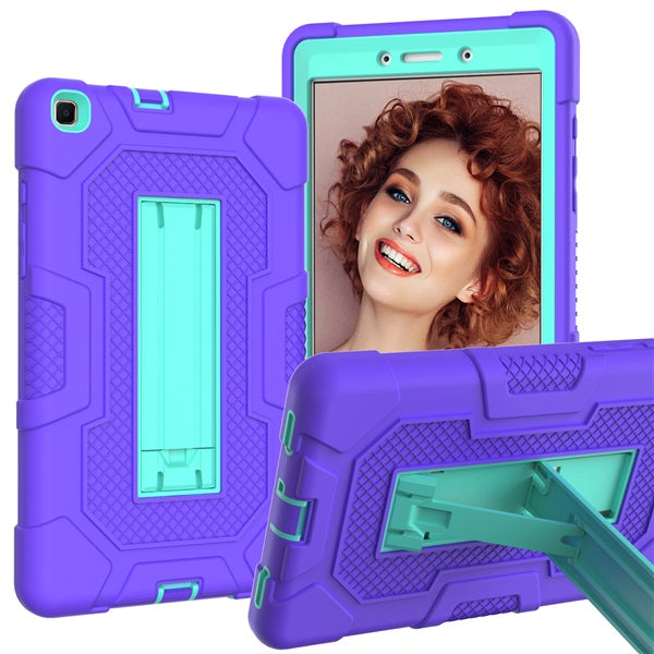 B3 Robot Tablet Case Silicone Shockproof Protective Stand Cover For Samsung Galaxy Tab A 8.0 T290/T295(2019)-Purple&Mint Green