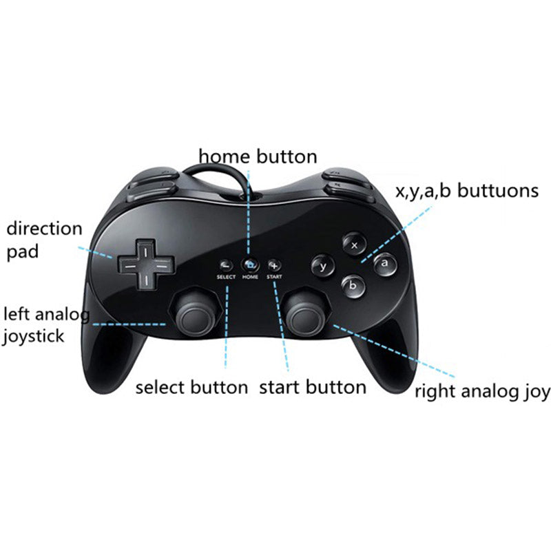 Classic Pro Controller Gamepad Joystick for Wii-Black