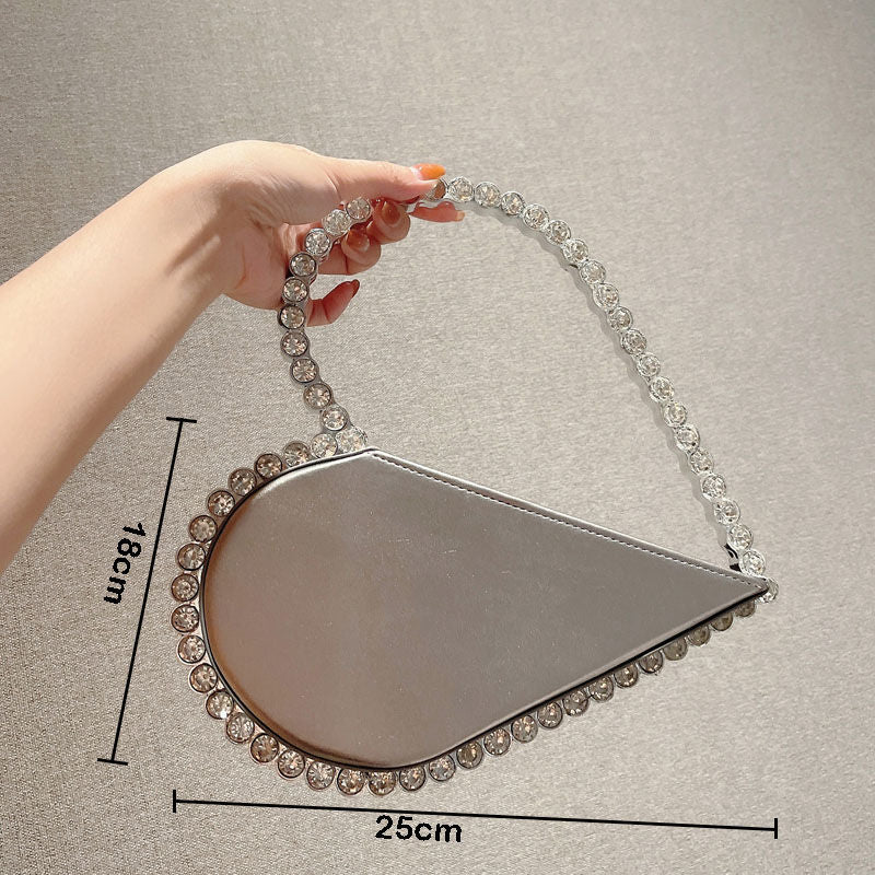 Womens Evening HandBag Heart Shape Rhinestone Clutch Purse-Gray