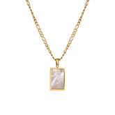 Minimalist Rectangular Natural Shell Pendant Gold Plated Chain Necklaces for Women-White