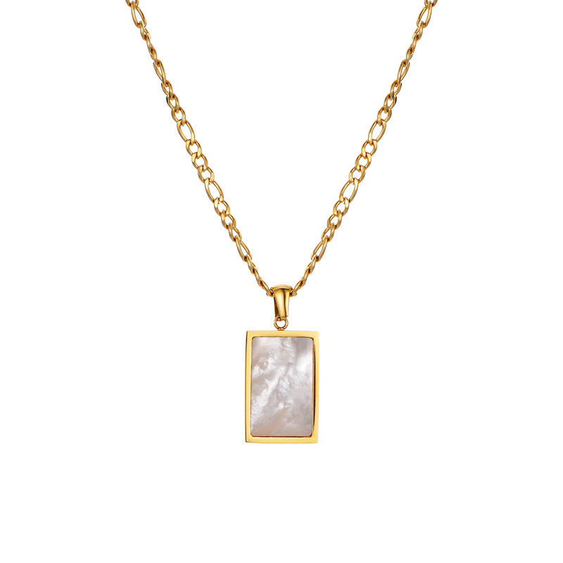 Minimalist Rectangular Natural Shell Pendant Gold Plated Chain Necklaces for Women-White