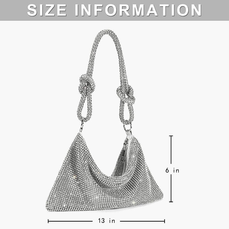 Rhinestone Purse Shiny Womens Party Handbag Hobo Bag-Silver
