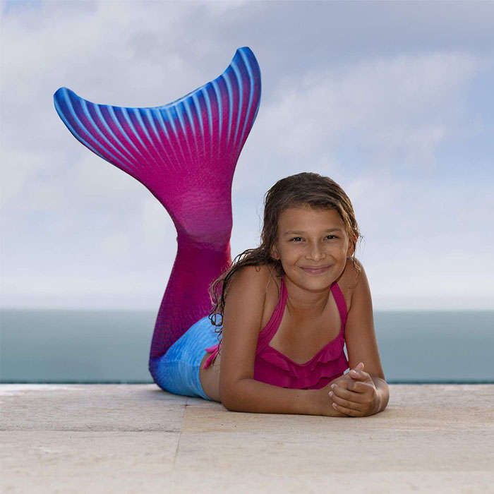 Kids Atlantis Mermaid Tails For Swimming Swimsuit With Flippers-Rose Red