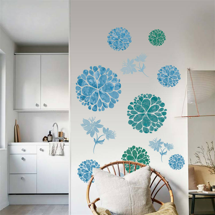 DIY Creative Blue Flowers Vines Decals Wall Stickers Home Removable Decor