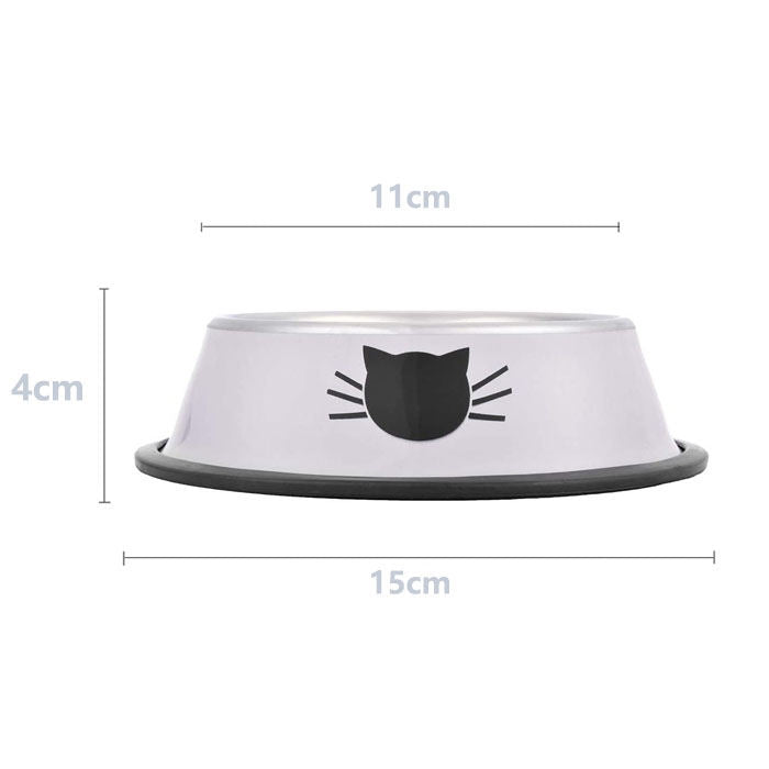 2PCS Pet Bowl Stainless Steel Non-Skid Base Dog Cat Bowl-GrayBlack