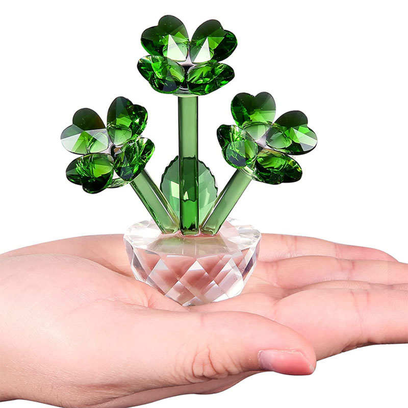 Crystal Four-Leaf Clover Statue Art Collectible Ornament Birthday Gift