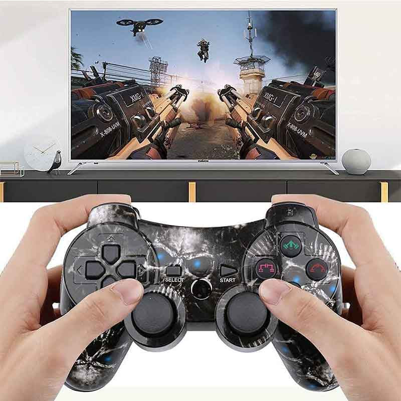 2Pcs Wireless Controller with High Performance Motion Sense Double Vibration for PS3-Black/Red