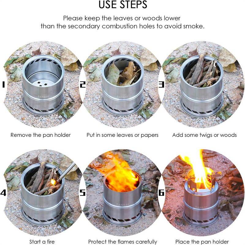 Portable Stainless Steel Wood Burning Stove for Outdoor Hiking Traveling Picnic