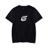 Mens Tops Japanese Anime Naruto Same Style Trend Short Sleeved T-shirt-C Black