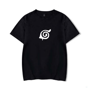 Mens Tops Japanese Anime Naruto Same Style Trend Short Sleeved T-shirt-C Black