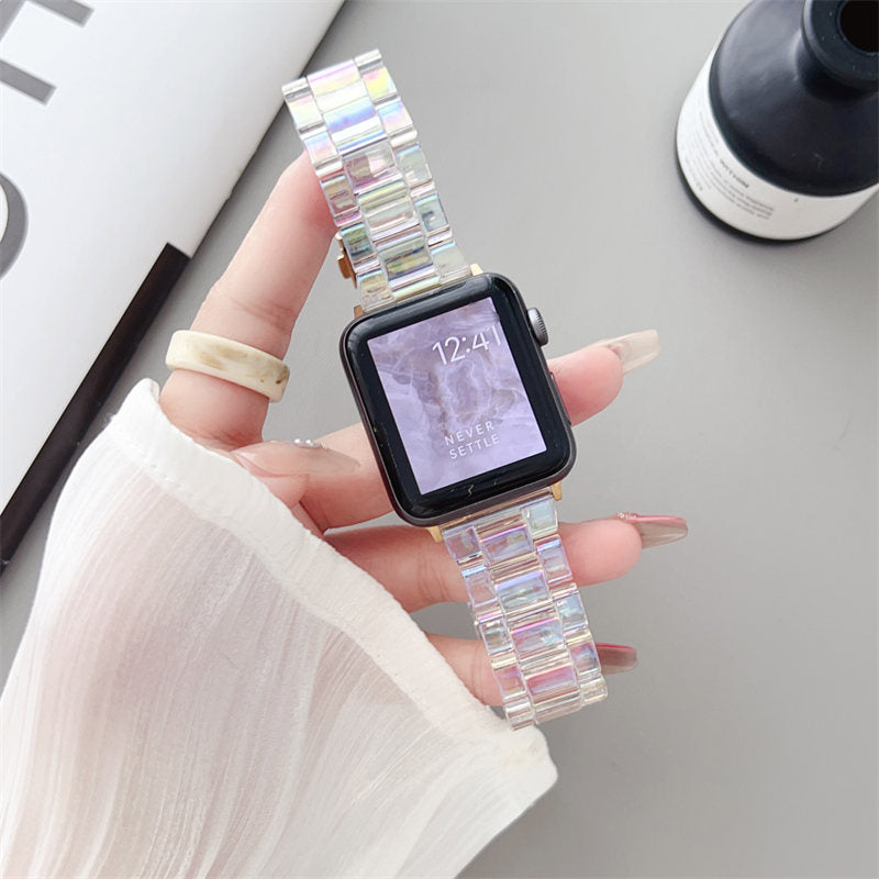 Colorful Acrylic Watch Band Lightweight Metal Buckle for Apple Watch-Gold