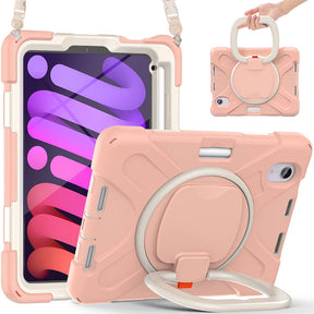 OnePieceB iPad Case For iPad Mini 6 Rugged Shockproof Case With Holder and Shoulder Strap-RoseGold