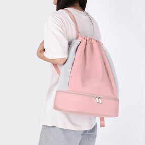 Womens Drawstring Bag Large Wet and Dry Separation Backpack-Pink
