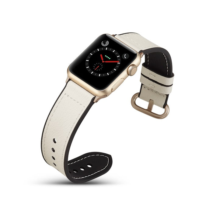 Silicone+Leather Watch Strap For Apple iWatch-RiceWhite