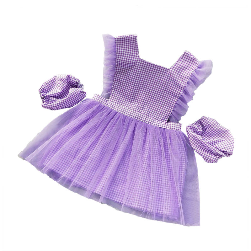 Girls Princess Dress Apron with Sleeves Covers for Cooking Painting-Purple Plaid