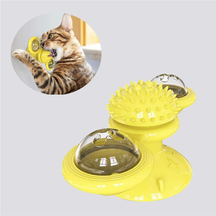 Windmill Massage Cat Toys with Catnip Ball Bell For Indoor-Yellow