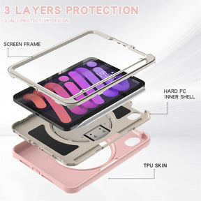 SpiderA iPad Case For iPad Mini 6 Heavy Duty Shockproof Rugged Protective Case With Holder-CherryPink