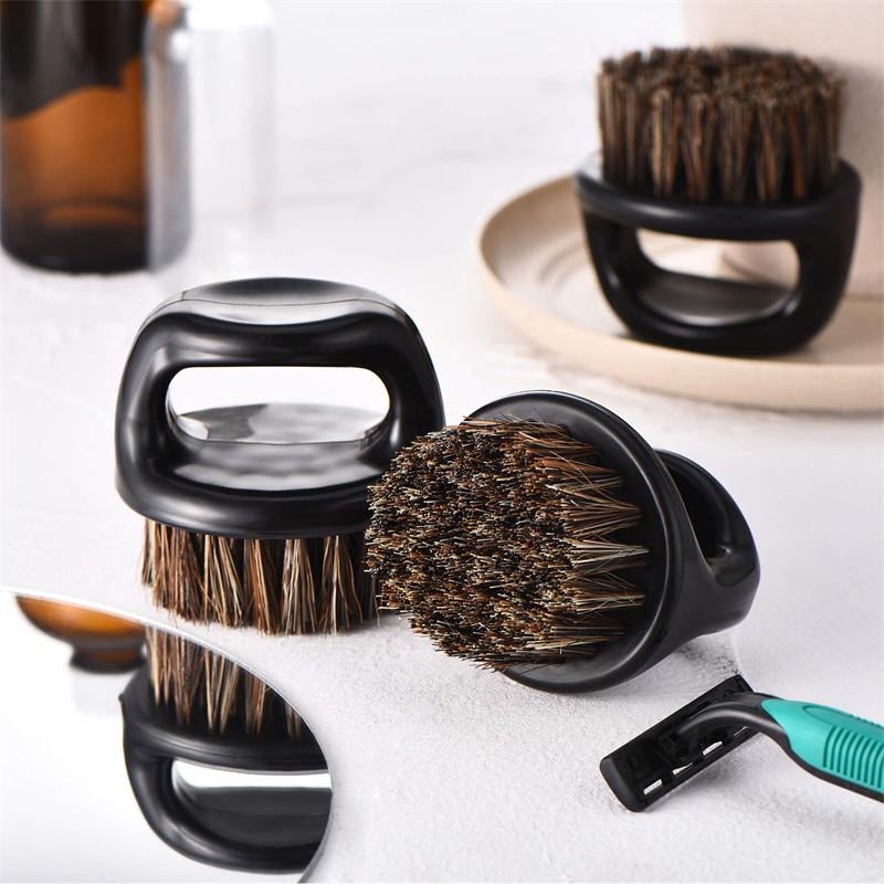 3Pcs Round Shape Beard Brushes with Handle for Men Beard Styling-Black