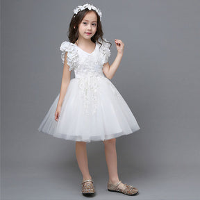 Princess Flower Girl Lace Dress Pageant Kids Christmas Party Dresses-White