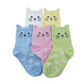 5 Pack Kids Girls Cotton Cute Cat Socks Low Cut Crew Ankle