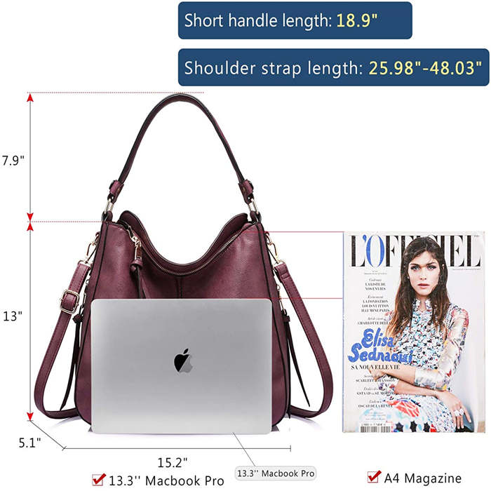 Handbags for Women Large Designer Ladies Hobo bag Bucket Purse Faux Leather-Purple