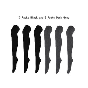 6 Packs D Womens Long Solid Color Socks Over Knee Thigh High Socks Warm Stocking