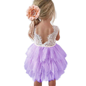 Little Girl Lace Flower Tutu Dress Backless Wedding Flower Girl Dress-Purple