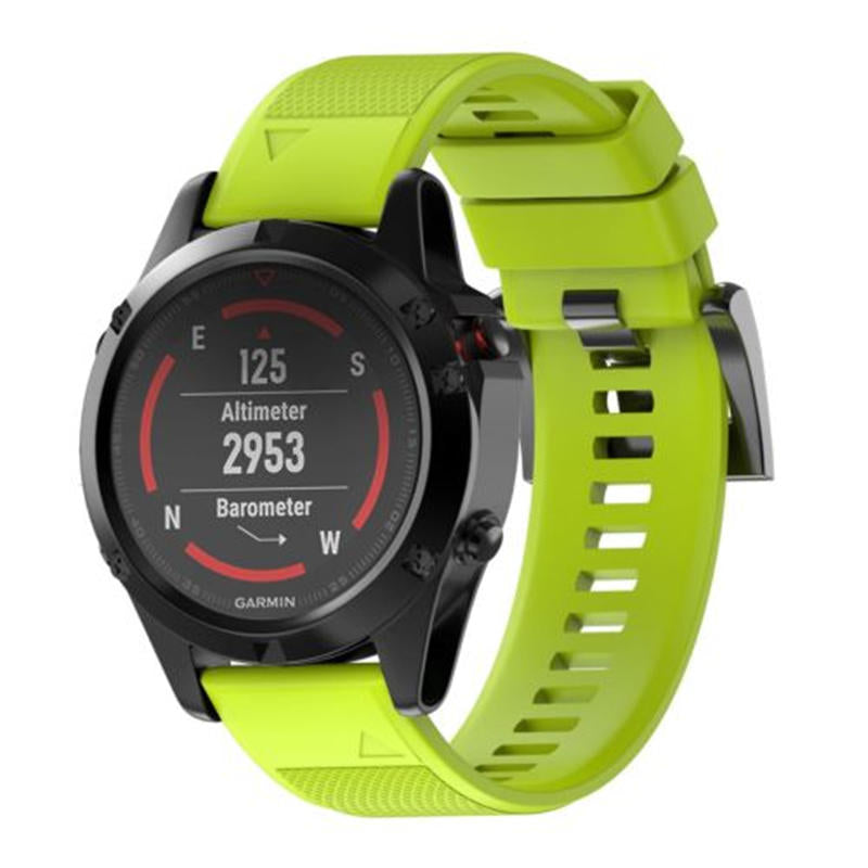 26mm Width Easy Fit Soft Silicone Watch Strap For Garmin Fenix 5X/5X Plus/6X/6X Pro/3/3 HR Black Steel Buckle-Lime