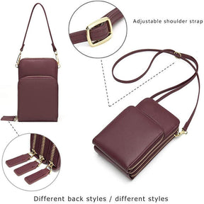 Crossbody Phone Bag for Women Small Shoulder Bag Cell Phone Wallet Purses and Handbags with 14 Credit Card Slots-Redwine