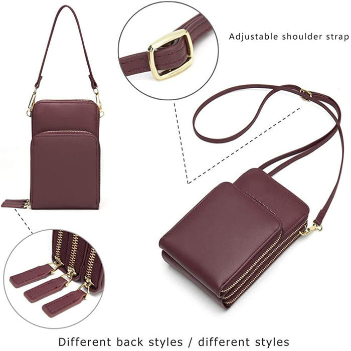 Crossbody Phone Bag for Women Small Shoulder Bag Cell Phone Wallet Purses and Handbags with 14 Credit Card Slots-Redwine