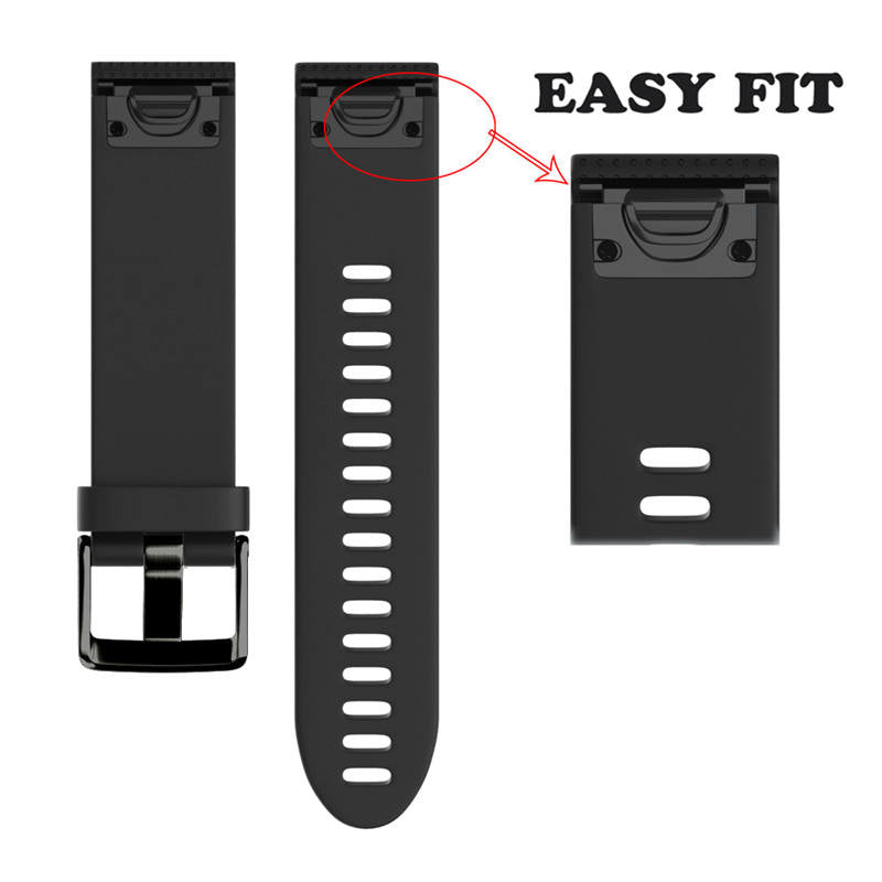 Watch Band For Garmin Fenix  Fenix 5S/ 5S Plus/6S/ 6S Pro Soft Silicone 20mm Replacement Strap Black Steel Buckle-Black