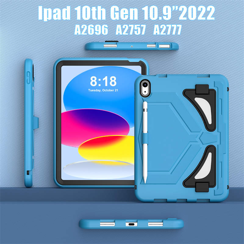 Kids Case Heavy Duty Shockproof with Kickstand for iPad 10th 2022-LightBlue