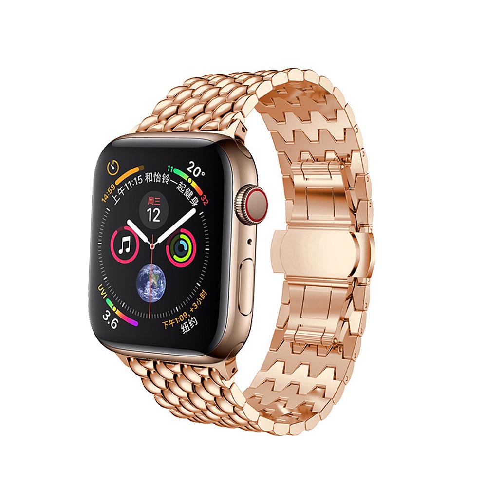 Dragon Leather Metal Watch Band For Apple Watch SE/6/5/4/3/2/1(Rose Gold)