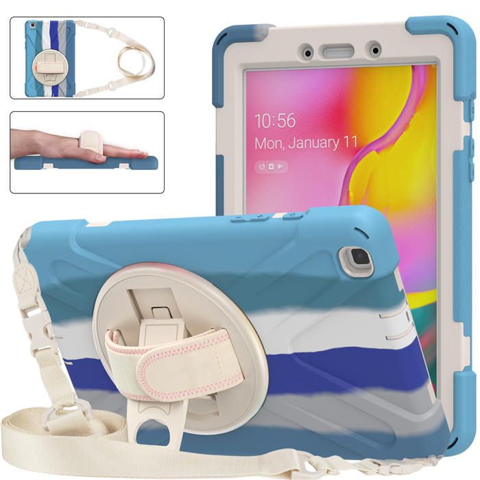 Samsung Tablet Case With Pencil Stand+Rotating Stand+Shoulder Strap For Tab A 8 T290/T295-Blue