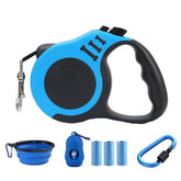 Retractable Dog Leash Lightweight Portative with Folding Bowl Dispenser Waste Bag-Blue