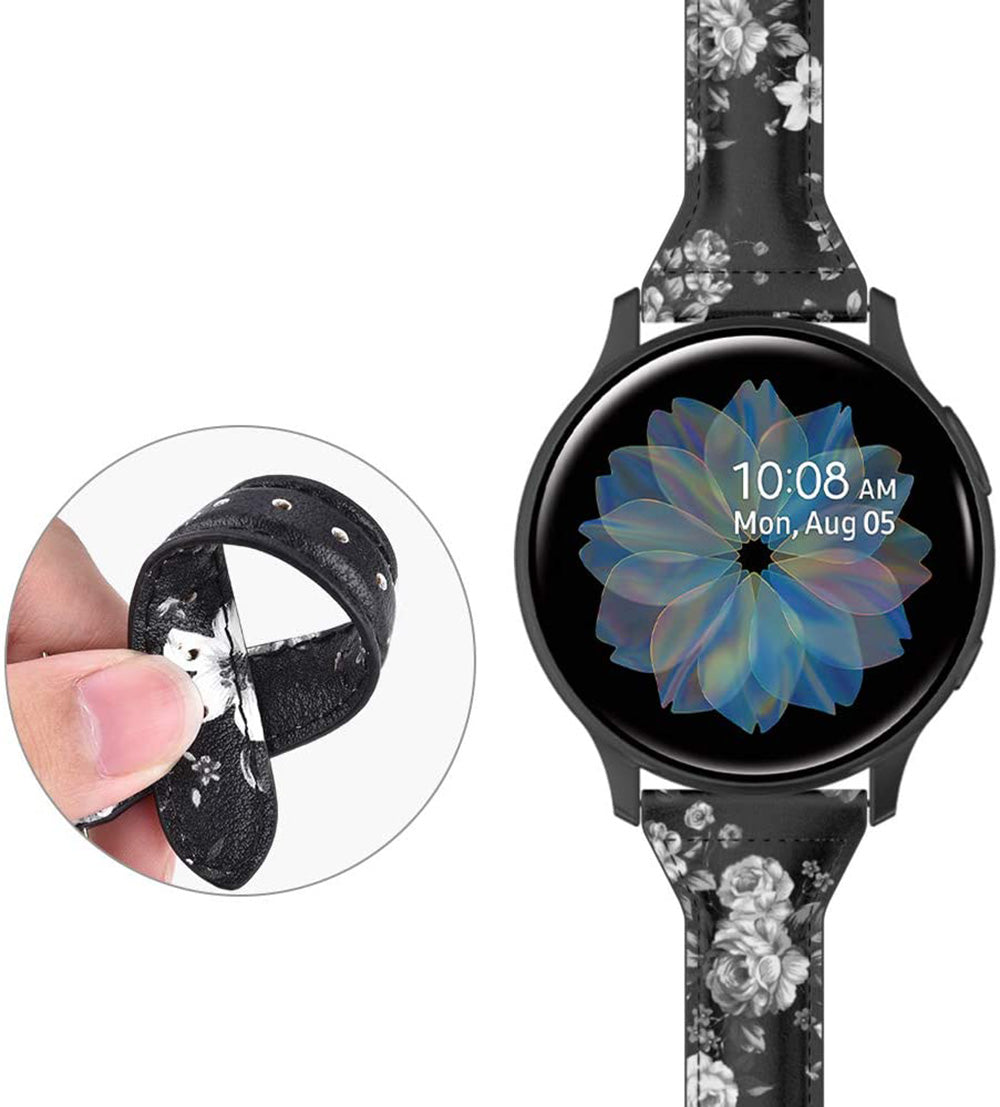 Slim Flower Printed Leather Bands For Samsung S3/Galaxy Watch 46mm(Black Gray Flower)