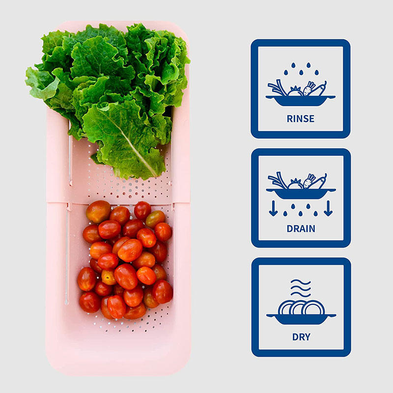 Sink Retractable Strainer Basket for Washing Vegetable Drying Dish-Pink