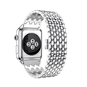 Dragon Leather Metal Watch Band For Apple Watch SE/6/5/4/3/2/1(Silver)