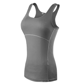 Women Workout Tank Tops Tight Stretch Breathable Yoga Vest Fitness Perspiration Quick Drying Vest Top 2001-Gray