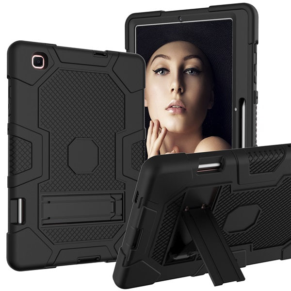 B3 Robot Tablet Case Silicone Shockproof Protective Stand Cover For Samsung Galaxy Tab S6 Lite 10.4 2020 (SH-P610/P615)-Black&Black