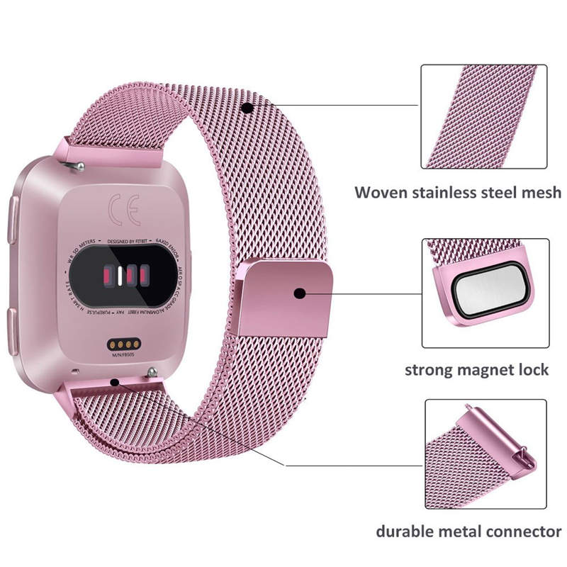 Magnetic Stainless Steel Strap For Fitbit Versa Smart Watch-Black