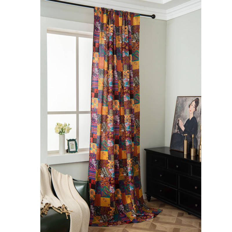 2 Panels Puzzle Pattern Semi-Blackout Window Curtains Rod Pocket Design