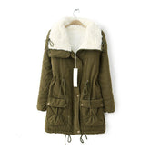Women's Mid Length Winter Coat Thickened Warm Lamb Wool Lined Jacket-Army Green