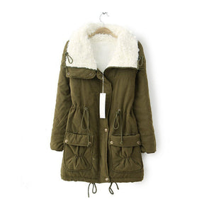 Women's Mid Length Winter Coat Thickened Warm Lamb Wool Lined Jacket-Army Green