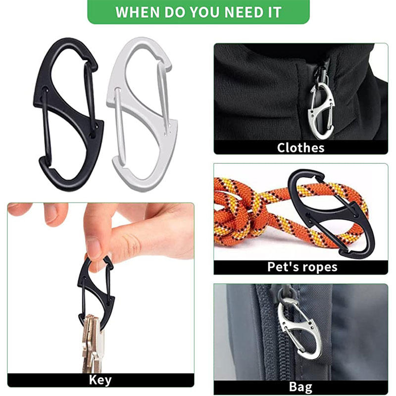 20 Pcs Upgraded Small Carabiner Clip Dual Wire Gate Snap Hook Keychain-Black