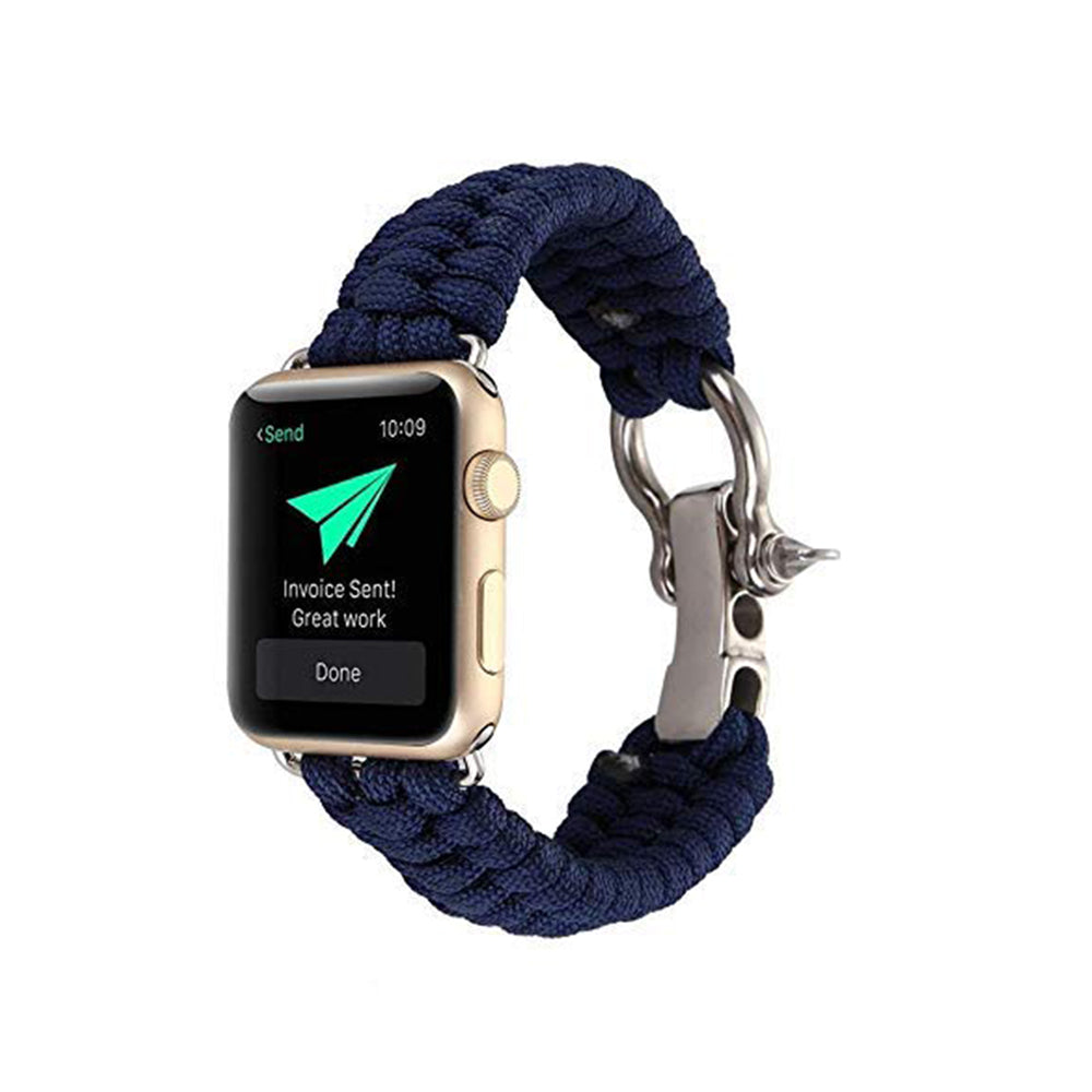 Nylon Rope Watch Band With Adjustable Size Outdoor Survival Stainless Steel Shackle For Apple Watch SE/6/5/4/3/2/1(Blue)