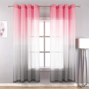 2 Panel Sheer Ombre Curtains Grommet Drapes for Girls Bedroom-PinkGrey