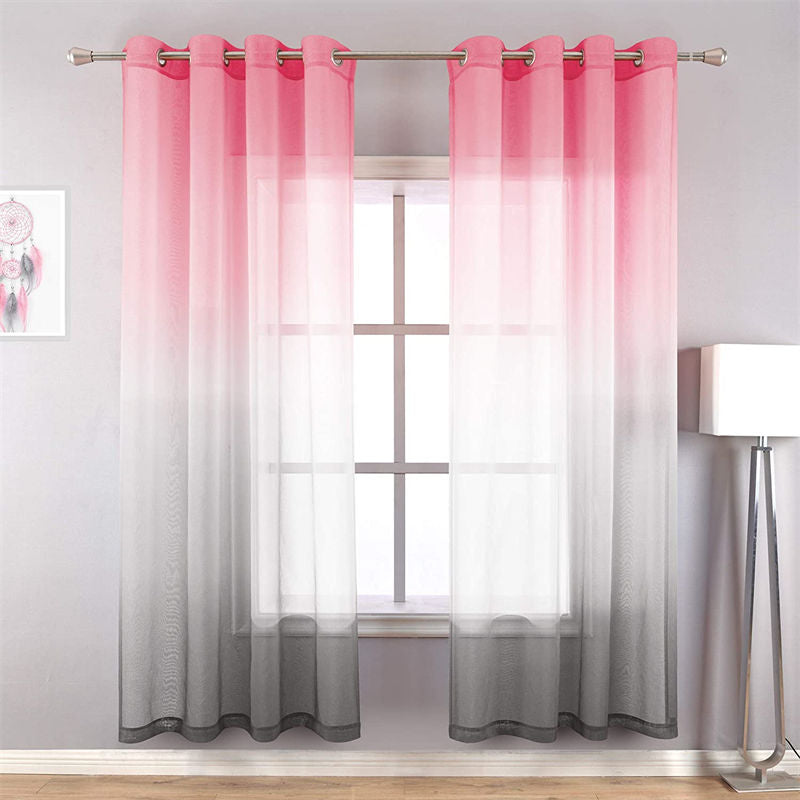 2 Panel Sheer Ombre Curtains Grommet Drapes for Girls Bedroom-PinkGrey